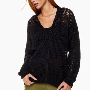 TNA BLACK KNIT ARITZIA DIXIE ZIP HOODIE fishnet waffle zipper goth cozy jacket